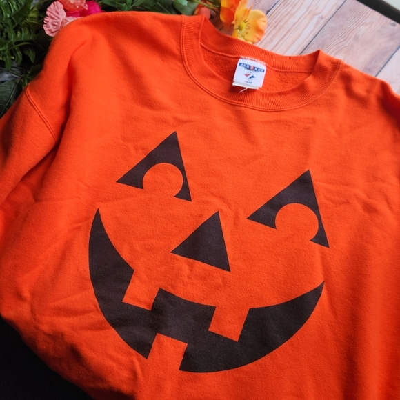 Vintage 90s Halloween Pumpkin Jack O Lantern Sweater XL Sweatshirt Vibrant - Picture 4 of 4